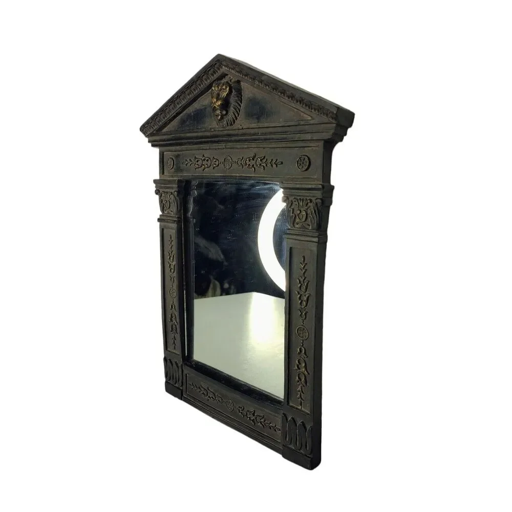 Vintage Rococo Lion Head Mirror Wall Hanging Floral Detailing Framed Faux Bois